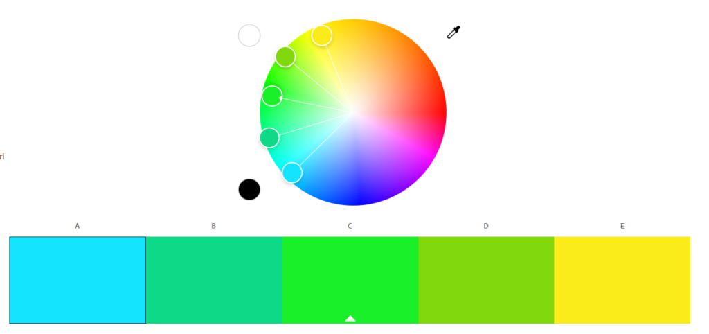 Палитра аналогичных цветов, созданная с помощью онлайн-инструмента Adobe Color .