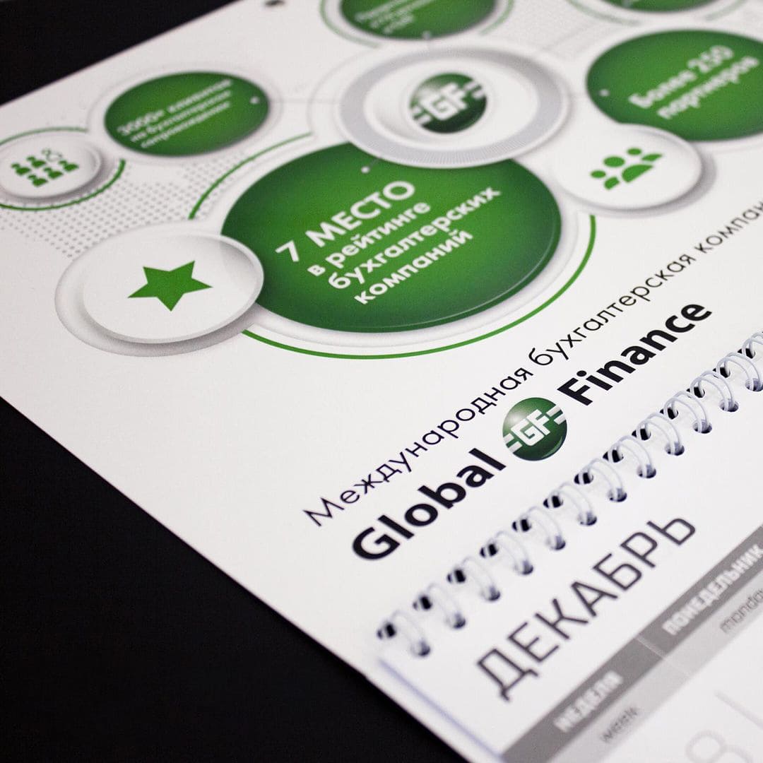 Календарь Global Finance — дизайн с фирменной инфографикой