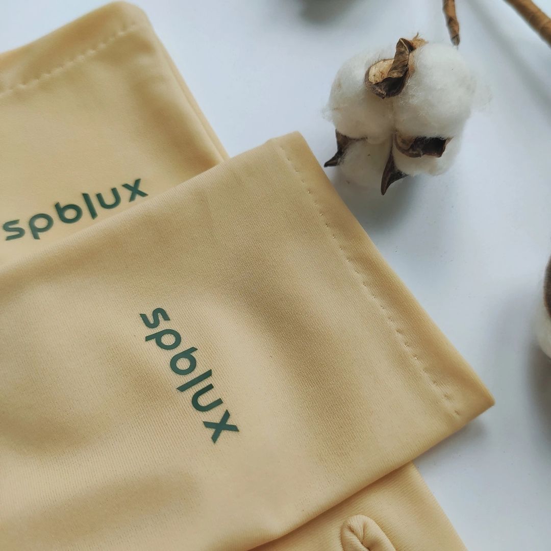 Бежевые перчатки из хлопка с логотипом spblux — печать DTF на ткани