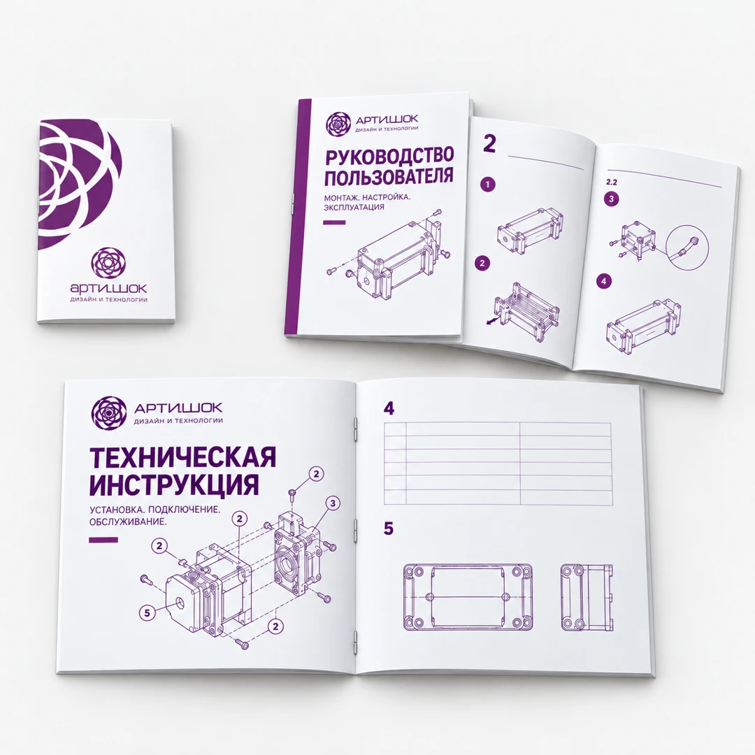 Печать инструкций на скрепке: визуализация изделия в бело-фиолетовом фирменном оформлении
