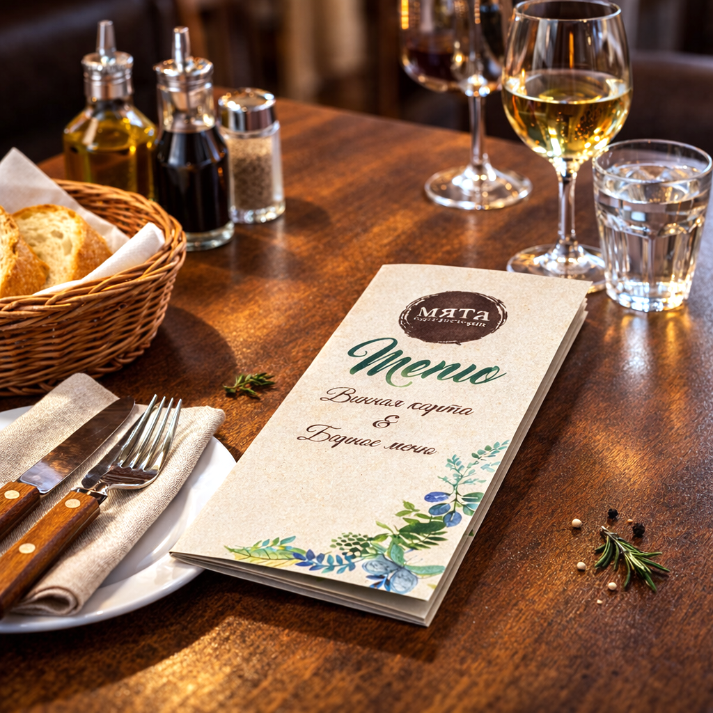 Меню на скрепке 105 х 297 мм