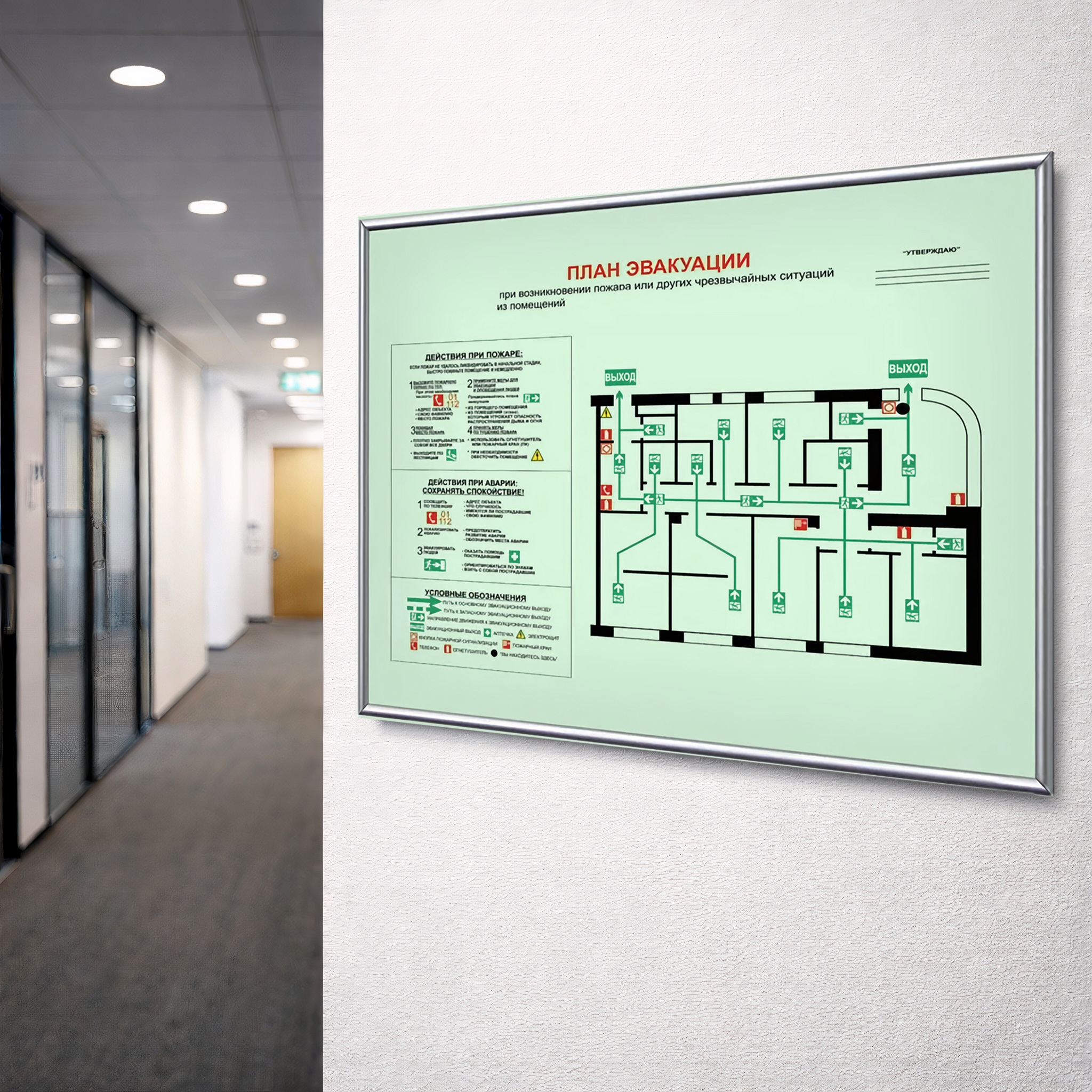 План эвакуации в раме 60х40 см.