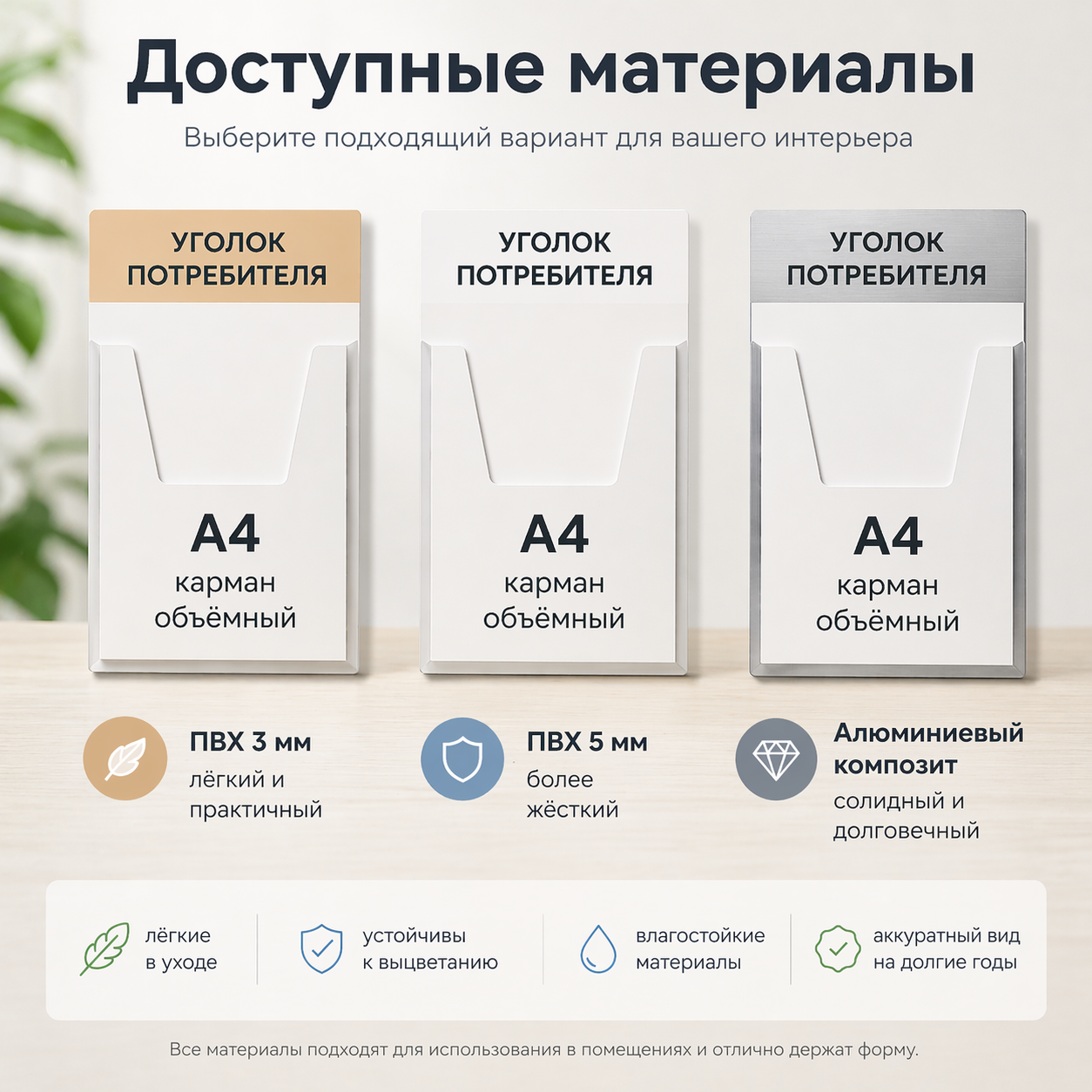 Уголок потребителя 28х70 см, карманами А4 и А5 Уголок потребителя 28х70 см, карманами А4 и А5