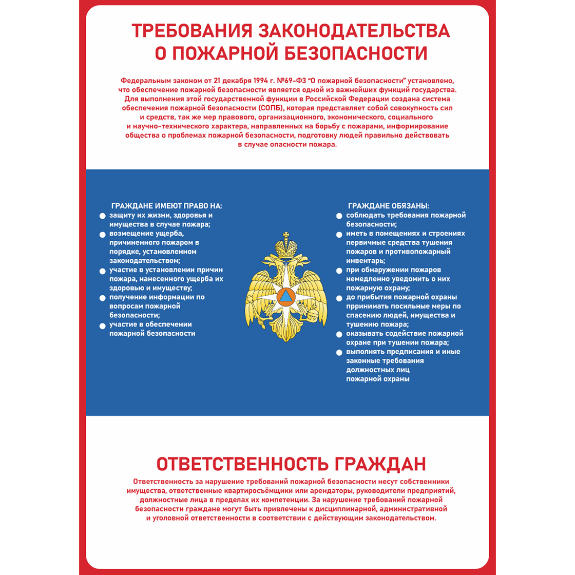 Информационный стенд "Пожарная безопасность", 75х50 см, без карманов