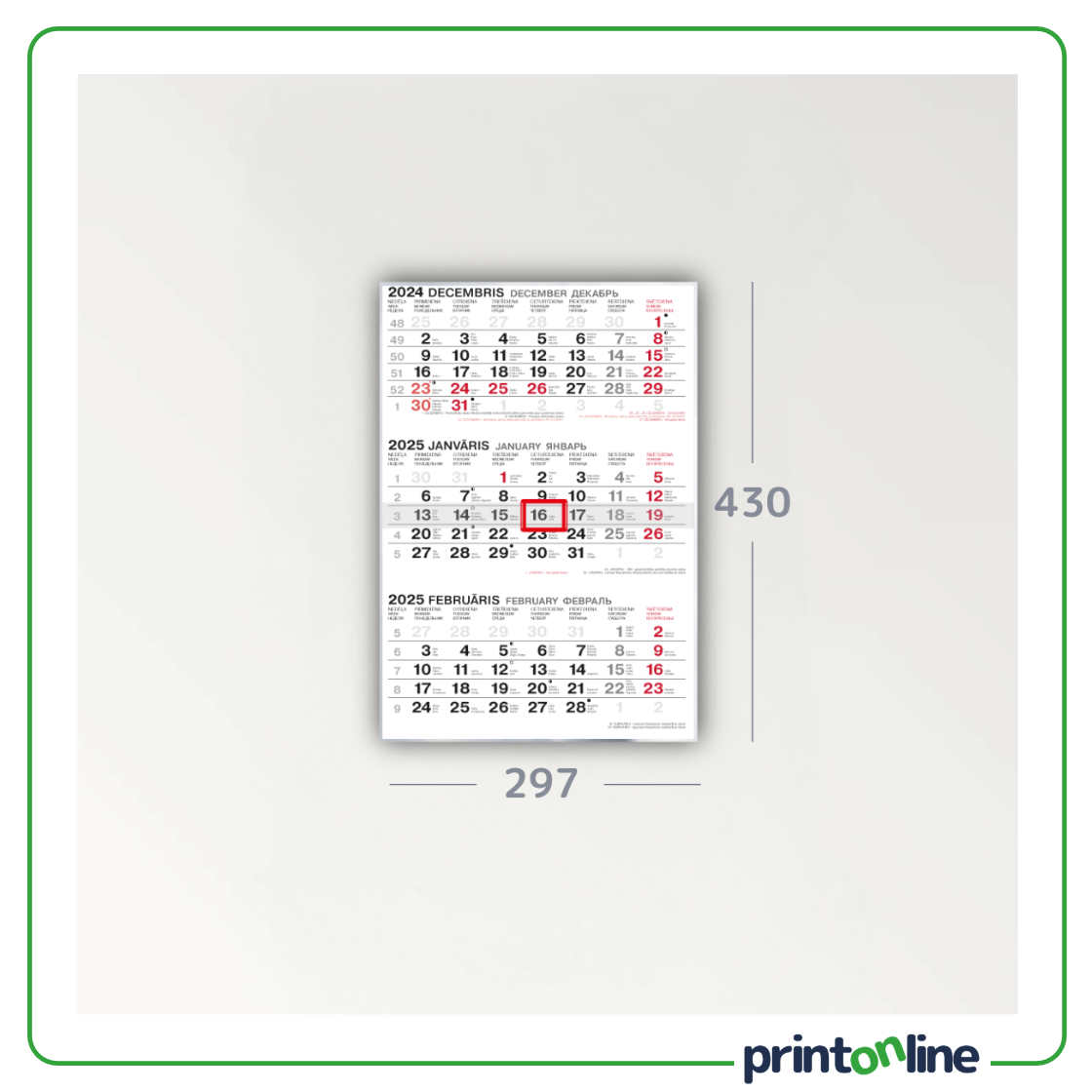 Sienas kalendārs | Bez reklāmas blokiem Sienas kalendārs | Bez reklāmas blokiem