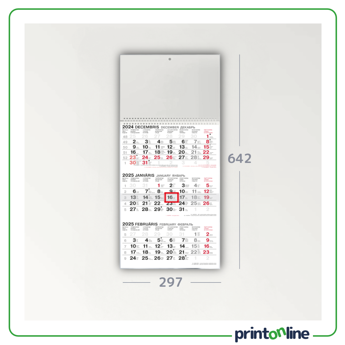 Sienas kalendārs | Bez reklāmas blokiem Sienas kalendārs | Bez reklāmas blokiem
