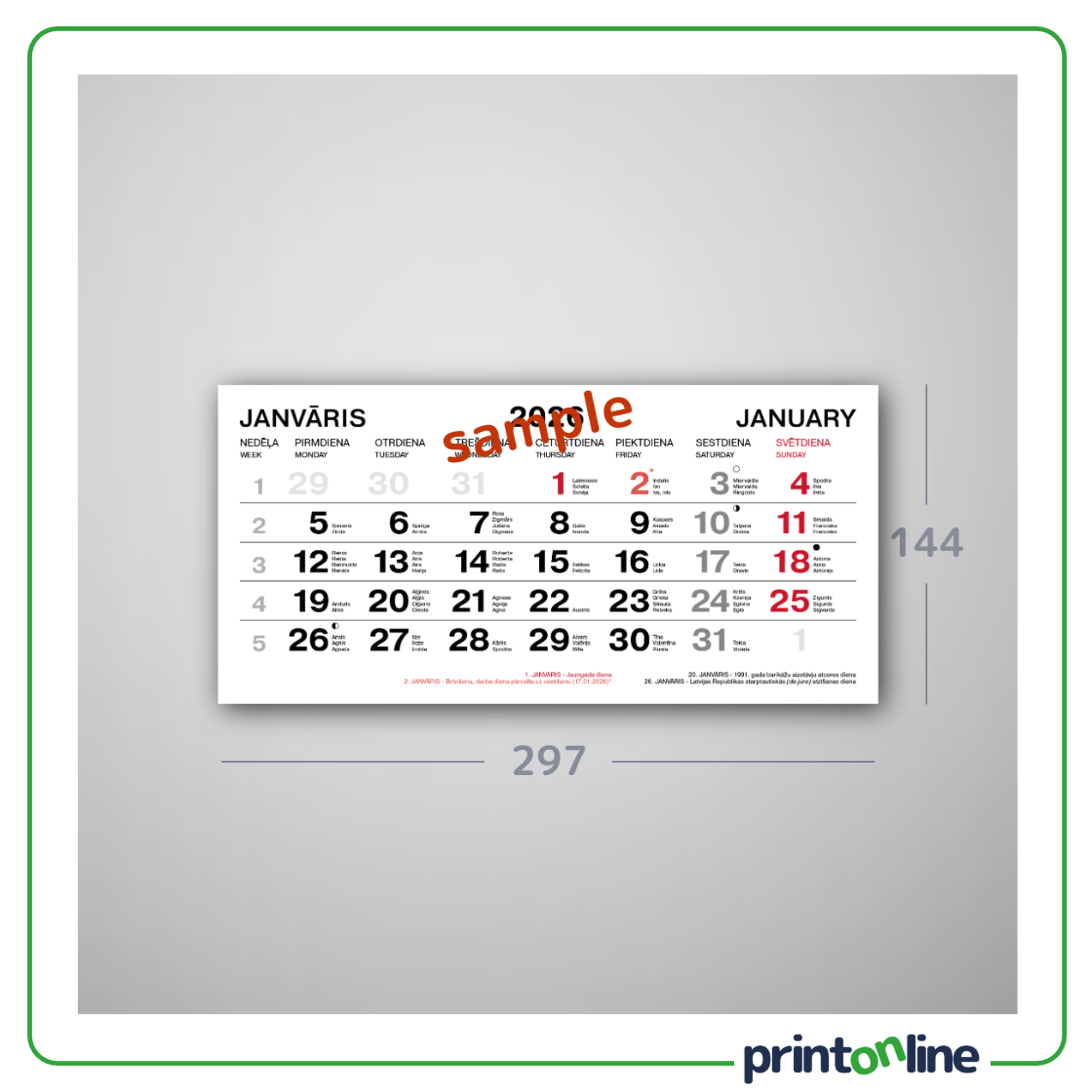 Sienas kalendārs | 3 reklāmas bloki